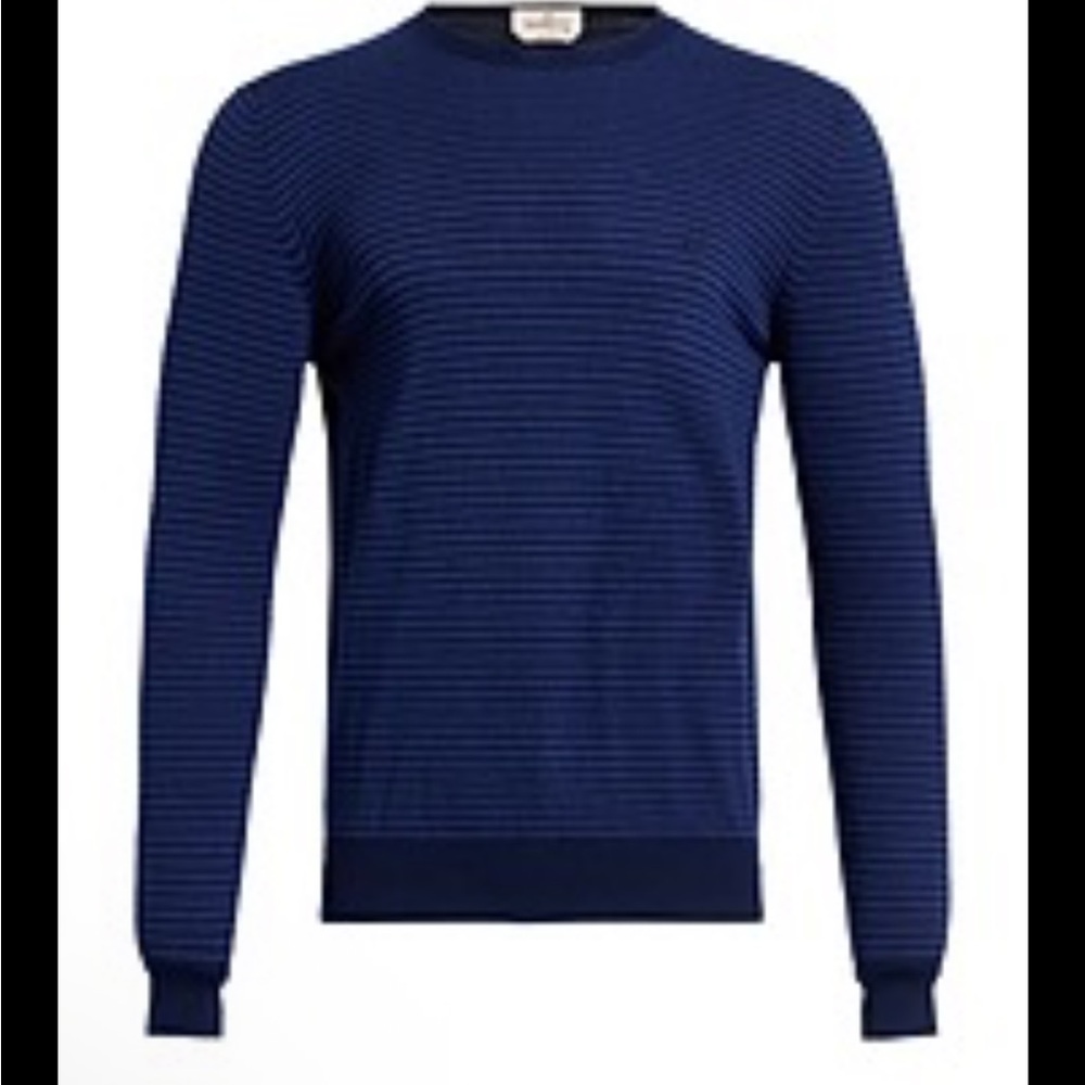 Brooksfield Men's Navy Striped Crewneck Sweater